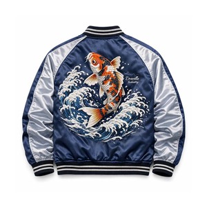 Chaqueta Sukajan de Marca Privada, Chaqueta Bomber de Satén Estilo Japonés con Bordado de Koi, Fabricante Mayorista - Product Image 4