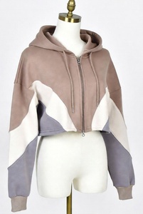 100% Cotton Winter Streetwear Crop <b>Top</b> Hooded Front Casual Oversized Printed Color Blocked Canvas Hoodie for <b>Women</b> - Product Image 3