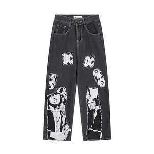 Jeans amples délavés brodés, design uni, effet usé, en denim, vente directe usine, nouvelle mode, production en gros OEM - Product Image 1