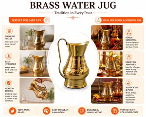 Carafe à eau en laiton pour la Pooja, usage quotidien, Lota traditionnel en laiton fait main avec poignée, pichet à eau pour le rituel Abhishek au temple - Product Image 6