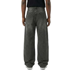 Jeans Hip-Hop Unisexe Baggy à Jambes Larges et Coupe Oversize, Noir Délavé Vintage, Lavable, Style Streetwear, pour Hommes, par Fabricant de Denim - Product Image 2