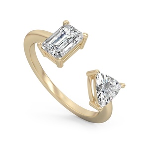 Bague de fiançailles pour femme en argent sterling 925 avec bande ouverte sertie de diamants et moissanite triangulaire éclatante - Product Image 2