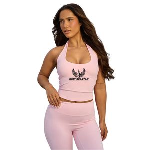 Women's Light Pink Halter Neck Tank <b>Top</b> Slim Fit Stretch Workout Fitness Activewear Sleeveless Fashion Apparel Wear - Product Image 1