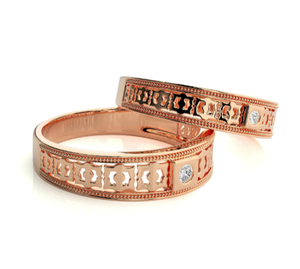 925 Sterling Silver Rose Gold Plated Pattern Couple Rings - Product Image 1