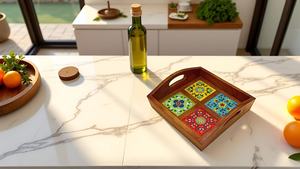 UO Art Premium Handmade Wood and Enamel <b>Serving</b> <b>Tray</b> with Decorative Persian Pattern <b>Gold</b> Metal Handles Rectangular <b>Serving</b> <b>Tray</b> - Product Image 6