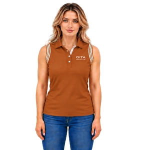 Polo sans manches marron rouille pour femme, coupe ajustée, col à empiècements, pour l'équitation et l'entraînement, personnalisable, vente en gros - Product Image 1