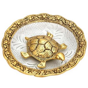 Tortue Feng Shui en métal sur plateau, objet décoratif pour la chance, cadeau Vastu pour la carrière et la prospérité, décoration intérieure - Product Image 1