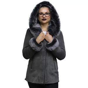 Manteau parka long en laine et fourrure pour femme, à capuche, col montant, brodé, vintage, fermeture éclair et boutons, vêtement d'hiver de luxe - Product Image 3