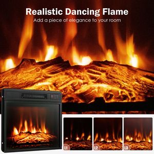 Caminetto Elettrico da Incasso da 18 Pollici con Fiamma LED Regolabile, Riscaldatore in Legno e Metallo per Interni, Spina EU - Product Image 4