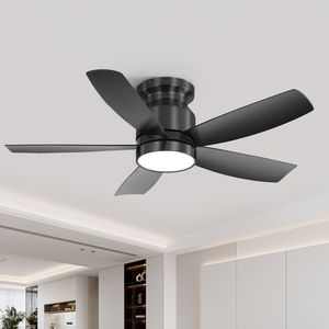 42-Inch <b>Flush</b> <b>Mount</b> <b>LED</b> <b>Ceiling</b> Fans with 22W <b>LED</b> <b>Light</b> and Remote Control 5 ABS Blades for Bedroom - Product Image 3