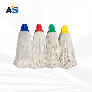 A&S Heavy Duty 250 Gram 3 Ply Cotton Yarn Socket Mop Head with 4 Color Push Clip Cut End Commercial Floor Cleaning Mop Refill - Product Image 1