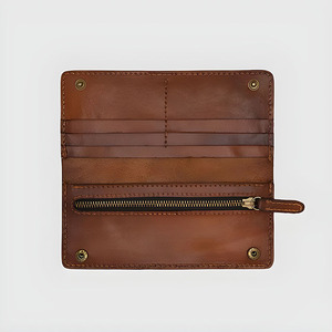 Portefeuille long élégant pour homme en cuir véritable violet, avec fermeture éclair, porte-cartes et fermeture à pression fine - Product Image 4