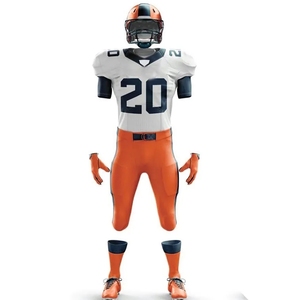 Ensemble Maillot et Pantalon de Football Américain pour Homme Blanc Orange 20, Imprimé par Transfert Thermique, en Polyester Anti-Transpiration, Coupe Classique - Product Image 1