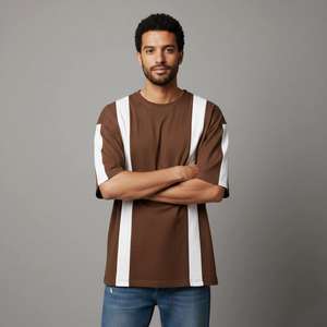 Camiseta de algodón 100% de 350 g/m² con logo personalizado, lisa, para hombre, impresión DTG, estilo oversize con hombros caídos. - Product Image 6