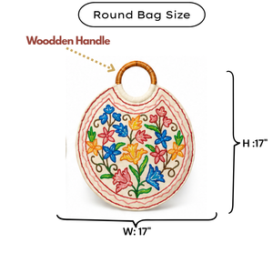Sac fourre-tout en coton artisanal de luxe du Cachemire avec poignée en bois, design floral brodé Aari, écologique, doux pour la peau, motifs variés - Product Image 5