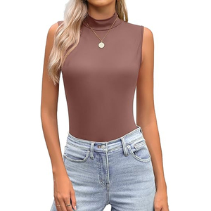 Body sans manches à col montant pour femme, coupe ajustée, extensible, couleur unie, décontracté, basique, tendance, pour l'été - Product Image 4