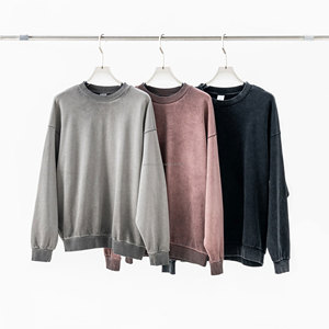 Sweat-shirt sauté pour hommes de haute qualité personnalisé 380G poids lourd col rond éponge rétro haute rue sweat lavé à l'acide pour hommes - Product Image 1