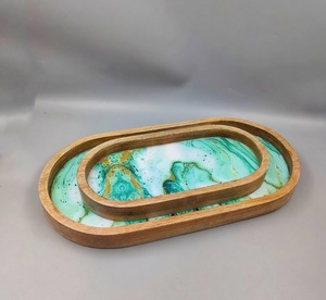 Food Safe Wooden Serving <b>Tray</b> Platter With Enamel Printed Design Household Item Personalized For Restaurants <b>Breakfast</b> <b>Tray</b> - Product Image 2