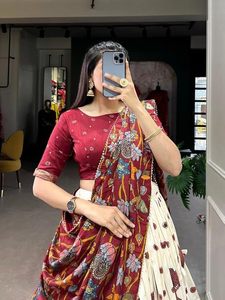 Conjunto de Lehenga Choli Estampado para Mujer, Seda Tusser, Ropa Étnica Tradicional India para Bodas, Festivales y Fiestas, Lehenga de Diseñador - Product Image 3