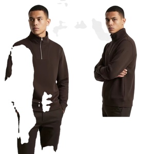 Sudadera con Cierre de Cremallera de un Cuarto para Hombre, Diseño Moderno, Color Marrón, Estilo Casual Elegante, Cuello Alto, para Uso Diario - Product Image 1