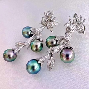 Fabricant en gros, boucles d'oreilles pendantes en perles naturelles rondes de 10 à 9 mm, en argent pur S925, avec boîte cadeau assortie, mode basique sans défaut - Product Image 1