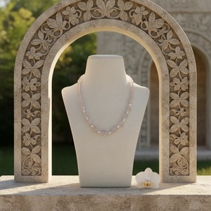 Collier artisanal en quartz rose naturel de 44 cm, qualité AAAAA, perles dorées, bijoux Muse, vente en gros Inde, collier en quartz rose - Product Image 4