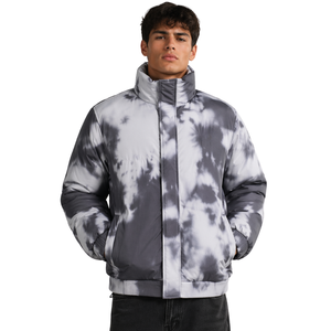 Blouson matelassé imprimé pour homme, avec capuche, motif léopard et tie-dye, fermeture éclair, veste d'hiver matelassée - Product Image 1