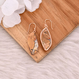 Nouveauté : Boucles d'oreilles pendantes en laiton plaqué or rose avec pierre précieuse naturelle Jaspe Abeille, Fabricant de bijoux personnalisés - Product Image 4