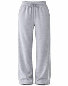 Pantalones Deportivos de Felpa para Mujer, Color Gris Claro, Pierna Ancha, Cintura Elástica con Cordón, Corte Holgado Informal, Mezcla de Algodón - Product Image 5