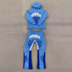 Ropa de calle personalizada No Hem Crop Sudadera con capucha para hombre 3D Puff Printing Hoodie y conjuntos de pantalones de chándal Acampanados para hombres y mujeres - Product Image 6