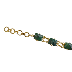 Gold Plated Chain Bracelet With Emerald Cut Green Stones Geometric Design Classic Style Unisex Jewelry - Product Image 5