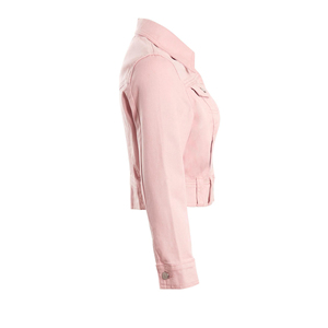 Women's Pink <b>Cropped</b> <b>Denim</b> <b>Jacket</b> Belted Waist Button Front Long Sleeve Slim Fit Casual Fashion Outerwear Waterproof Breathable - Product Image 2