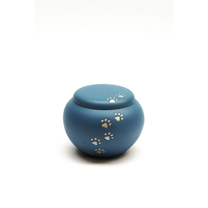 Aluminum Durable Elegant Pet Cremation <b>Urn</b> with Gold Paw Print Design Dog <b>Cat</b> Ashes Memorial Keepsake Secure Threaded Lid - Product Image 3