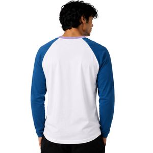 Custom <b>White</b> And Royal Blue Raglan Long Sleeve T Shirt Men Premium Cotton Crew Neck Graphic Baseball Tee Lavender Trim Custom - Product Image 2