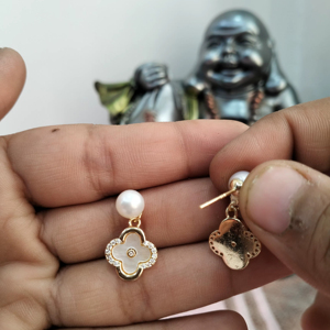 Pendientes de Perlas de Agua Dulce, Flor de Trébol de Madreperla, Chapados en Oro, Joyería Antideslustre, Fabricante y Proveedor Mayorista - Product Image 2