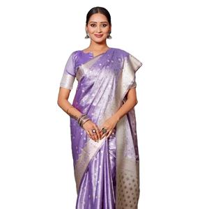 Hermosa pura seda satinada suave Kanjivaram con diseñador Borders Sari colección - Product Image 1