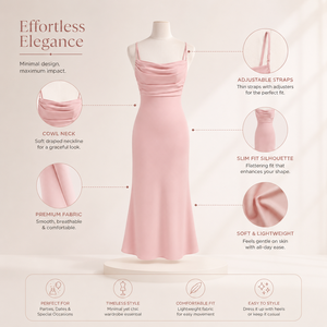 Robe longue élégante en satin rose poudré à col bénitier avec bretelles réglables |   Robe longue moulante pour soirée, cocktail, mariage - Product Image 5