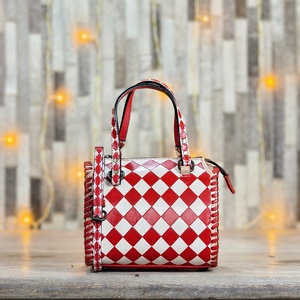 Nuevo y moderno bolso de lona con diseño de tablero de ajedrez, de cuero genuino, con asa superior y cierre de cremallera, juego premium de 3 bolsos de hombro. - Product Image 4