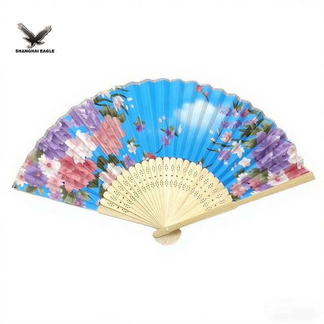 Vintage Style Chinese Japanese Art Craft Silk Folding Hand Fan Ornate Bamboo Painted Design for Home Decoration Dance Artisan