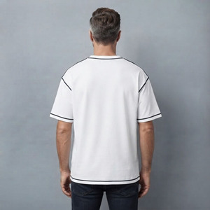 T-shirt col rond en coton épais coupe ample, épaules tombantes, style hip-hop, respirant, écologique, pour hommes, personnalisable OEM/ODM - Product Image 3