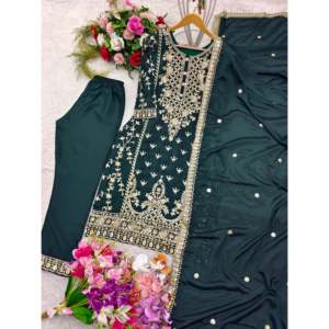 Conjunto de Fiesta Elegante: Salwar Kameez de Seda de Diseñador - Top, Pantalón Plazzo y Dupatta para Eventos - Product Image 5