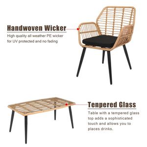 Set da 4 Pezzi in Rattan per Esterni, Resistente alle Intemperie, con Divanetto, Sedia e Tavolo per Patio, Giardino e Barbecue - Product Image 4