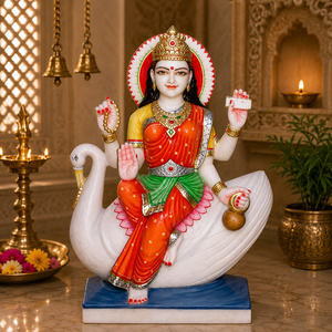 Premium Marble Brahmani Maa Statue | Handcrafted White Marble Brahmani Devi Murti with Swan | MALIYAS Jaipur - Product Image 1