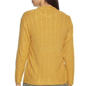 Cárdigan Ligero de Mujer, Mezcla de Lana, Tejido de Cable, Manga Larga, Amarillo, Diseño con Botones, Cuello Redondo, Estilo Casual de Invierno - Product Image 3