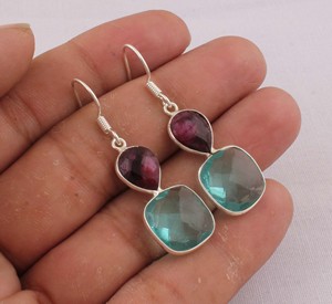 ต่างหูเงินแท้ 925 ประดับบลูโทแพซธรรมชาติ สีฟ้าสดใส เครื่องประดับพลอยบลูโทแพซ ต่างหูเงินแท้ S925 จากผู้ผลิต - Product Image 2