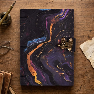 A5 Abstract Marble Handmade Journal | Eco Friendly Hardcover <b>Lock</b> Diary Notebook with Artistic Cover Design Gift Writing Set A5 - Product Image 1