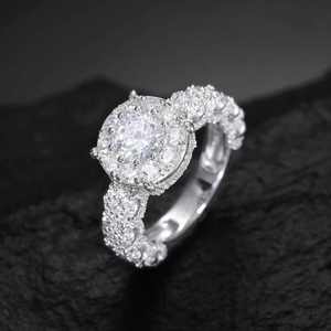 Romantic Moissanite Engagement <b>Ring</b> Round Brilliant Cut Pave Setting 925 Silver Women's <b>Crown</b> Style women 925 silver - Product Image 1