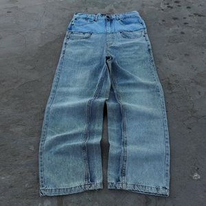 Vente en gros Nouvelle collection 2026 Jean en denim délavé coupe droite taille haute ample pour homme, en coton tissé, décontracté, pour le printemps - Product Image 4