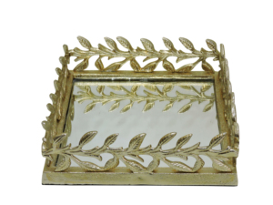 Plateau miroir décoratif classique avec bordure en feuille d'or, ornement en métal fait main pour la décoration de mariage - Product Image 2