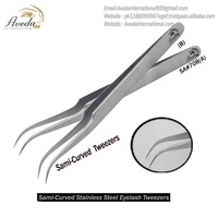 Pince à épiler pour cils et sourcils en acier inoxydable anti-magnétique, légère, flexible, durable, à pointe pointue à 45 degrés, 12/14 cm